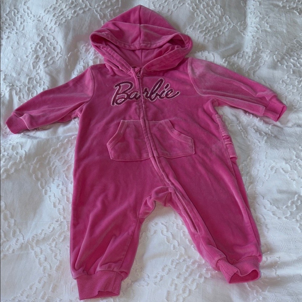 BARBIE - Hot pink Baby Onesie w ruffles & sequins, 6-9 mos